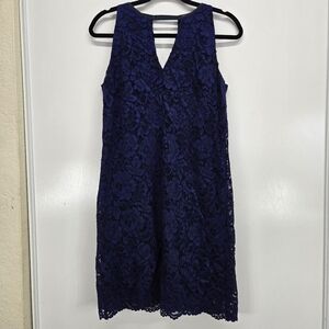 Sam Edelman Navy Blue Lace Keyhole Sleeveless Shift Dress Sz 6 Romantic Cocktail